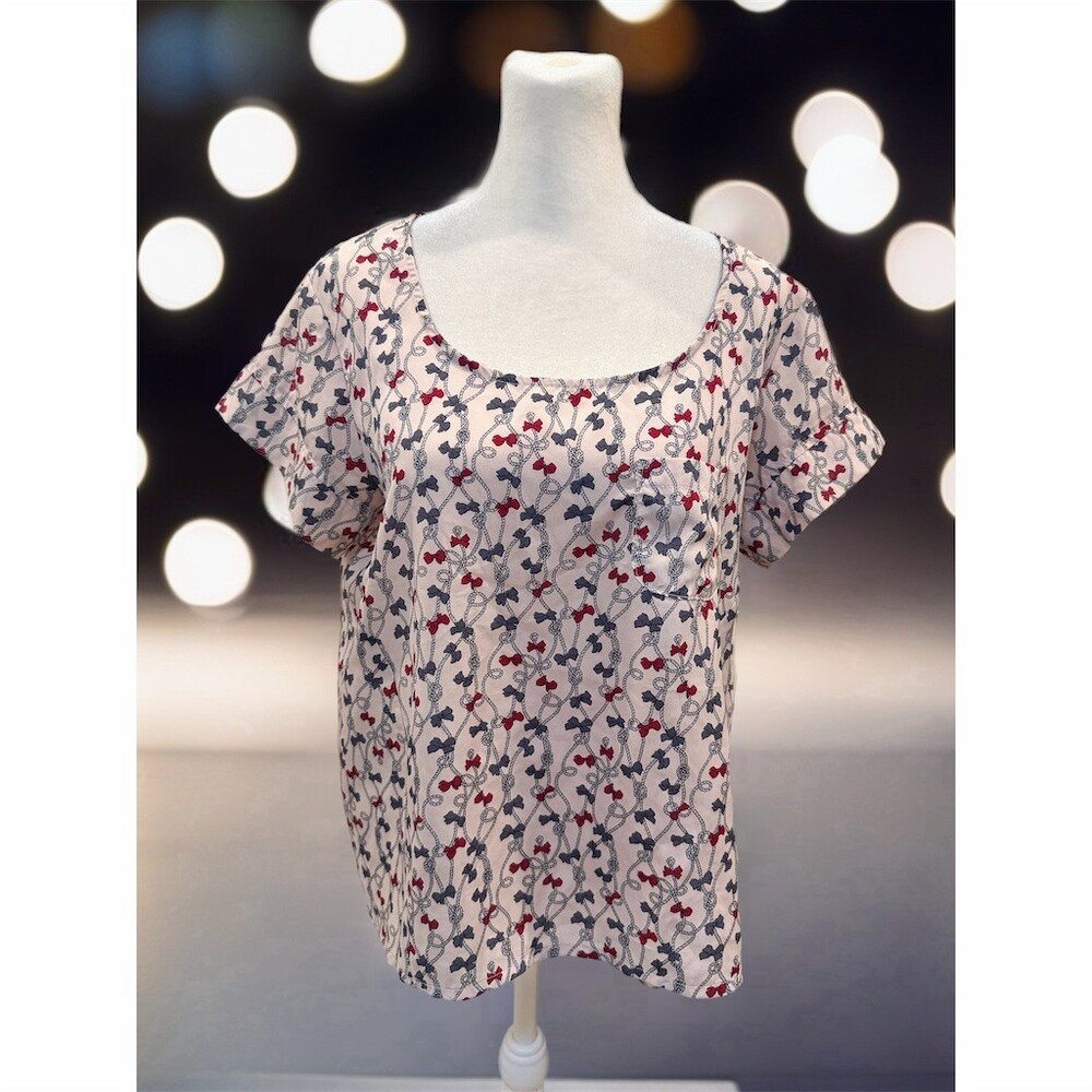 H.i.p Blouse Womens Size M Ivory Nautical Patriotic Print Pocket Top